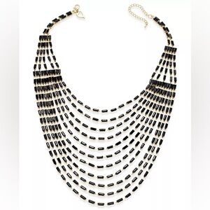Thalia Sodi Black Gold Bib Necklace Multi-Strand‎ Statement Beaded Collar